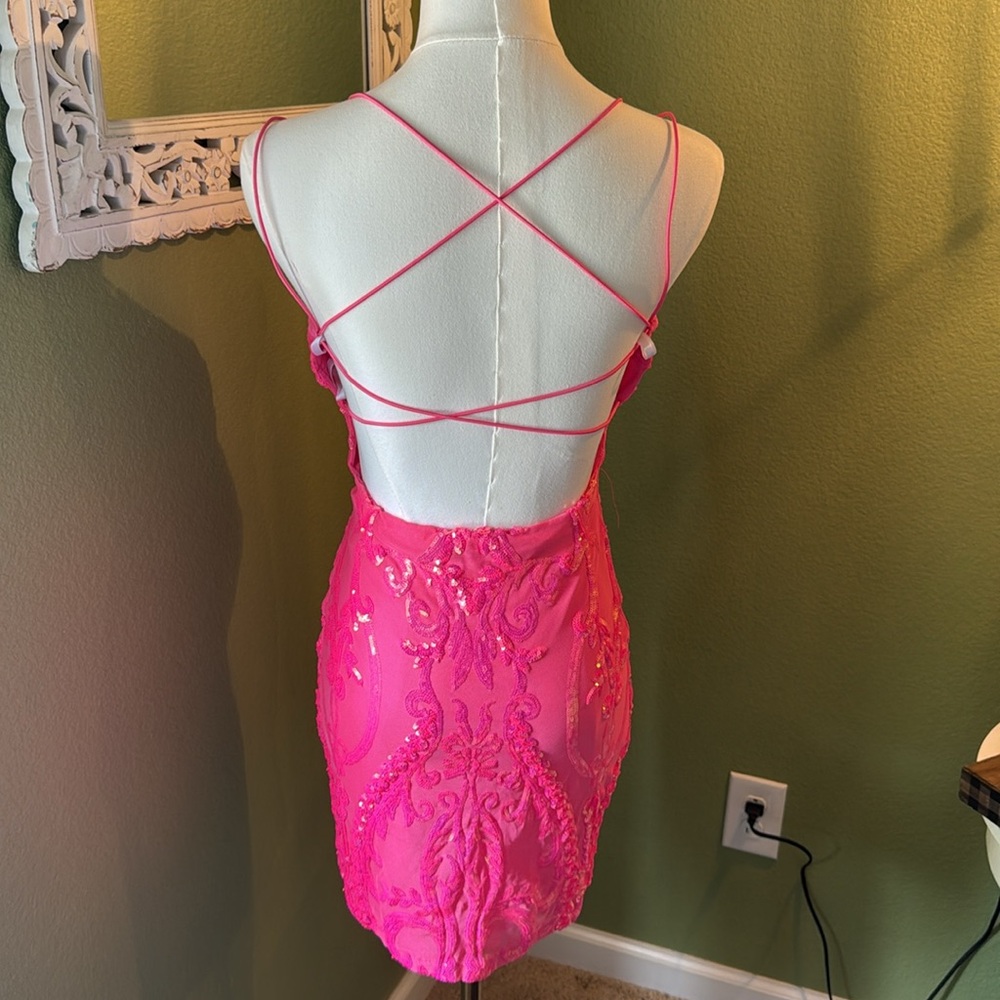 B Darlin Vibrant Pink sequin Dress - Picture 6 of 7